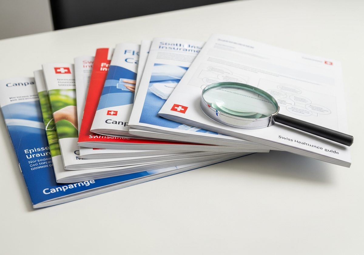 Lupe auf Versicherungsdokumenten — häufige Irrtümer bei der Schweizer Krankenkasse aufdecken